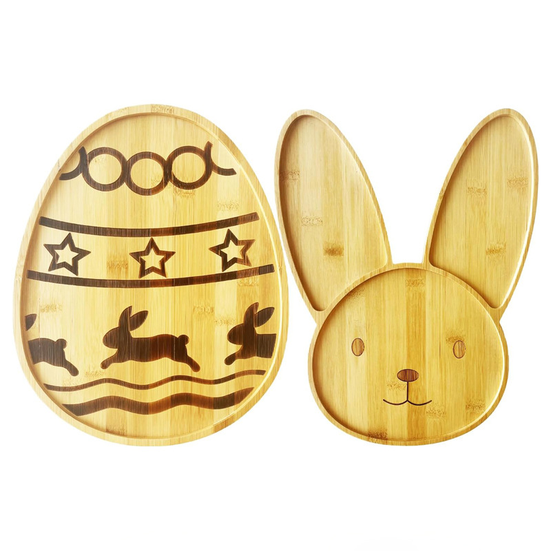 bandeja de bambú bandeja de conejo de Pascua multifuncional de doble cara bandeja de bambú para picnic bandeja de bocadillos