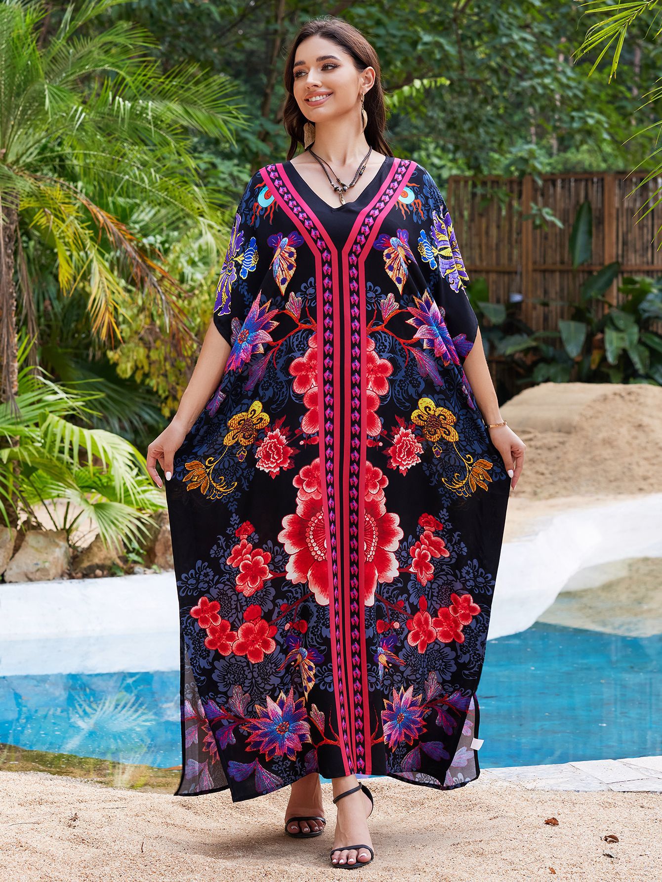 Camiseta de playa de algodón impresa suelta vestido de vacaciones bikini camiseta protector solar bañador abrigo buñuelo AT560