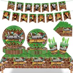 新品私の世界テーマパーティー食器セットピクセルワールドペーパー子供诞生日パーティー装饰用品