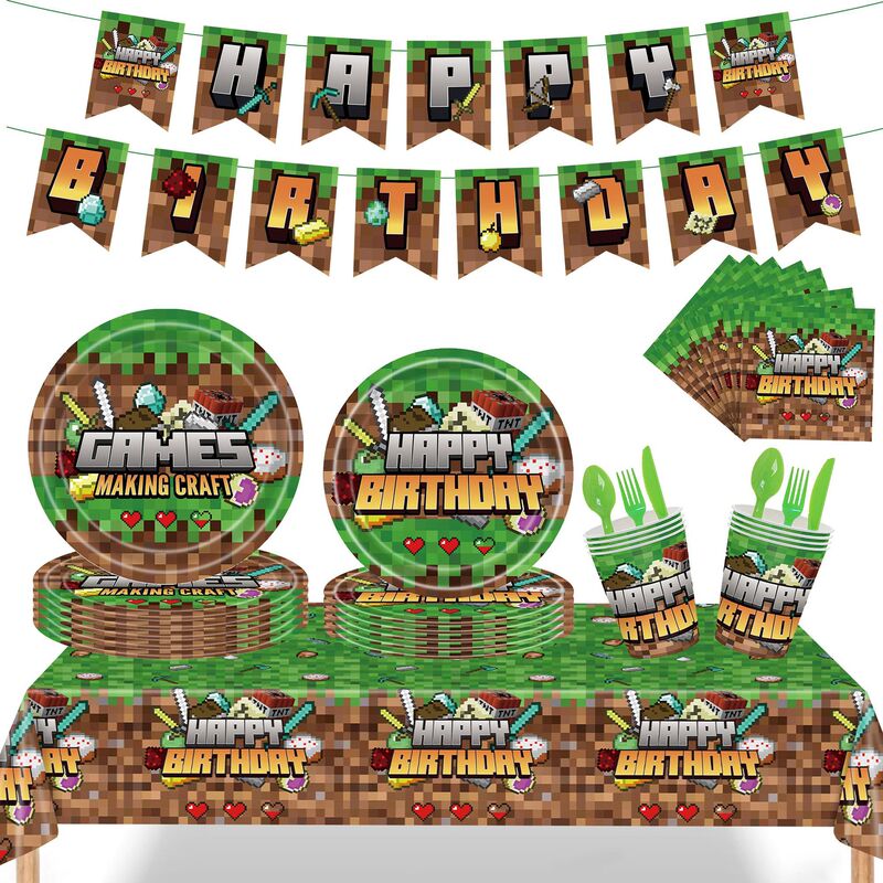 New Minecraft Theme Party Tableware Set Pixel World Paper Plate Children's Birthday Party Decoration Supplies New Minecraft Theme Party Tableware Set Pixel World Paper Plate Children's Birthday Party Decoration Supplies