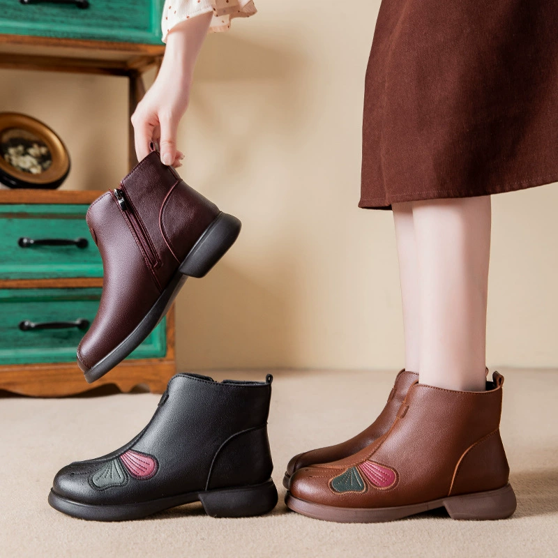 В наличии: женские зимние теплые утолщенные полусапожки из натуральной кожи и шерсти с мягкой подошвой, нескользящие, для женщин среднего и пожилого возраста, кожаные и хлопковые туфли.