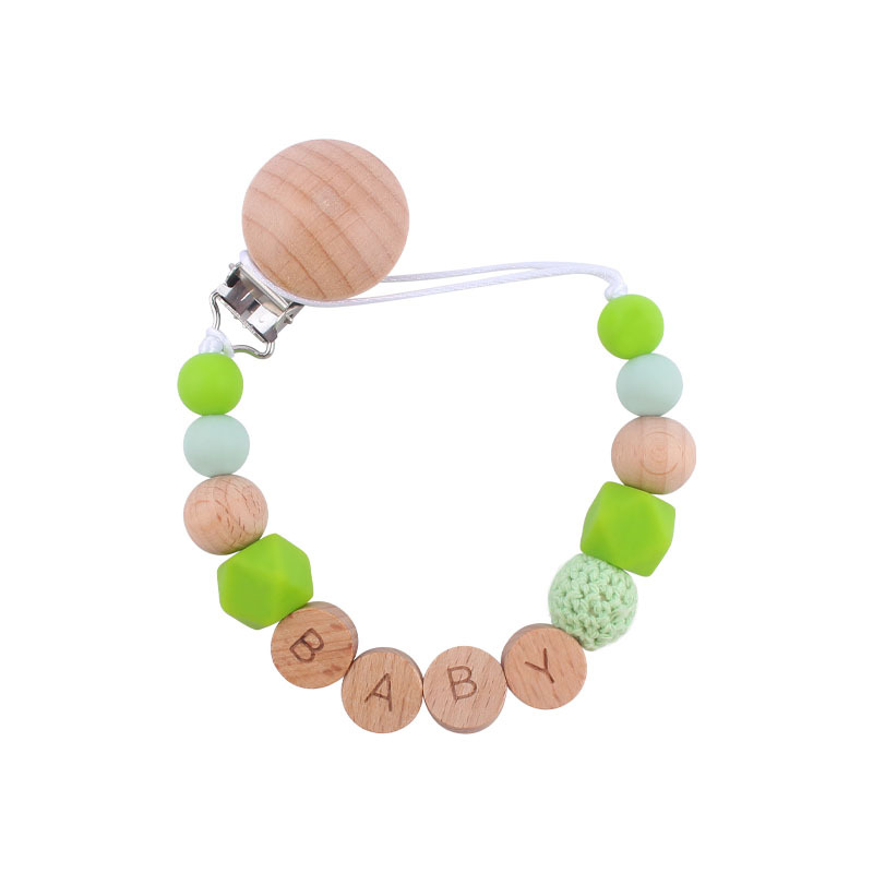 Nuevos suministros para bebés Clip de haya cadena anti-caída calmante bebé cuentas de silicona DIY nombre pezón cadena anti-caída