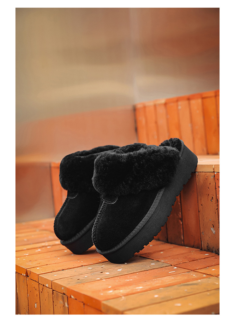 Papuci pufoși cu talpă groasă, din blană nouă, cizme de zăpadă pentru femei, pentru a se încălzi și a se proteja de alunecarea din bumbac._voghion.com