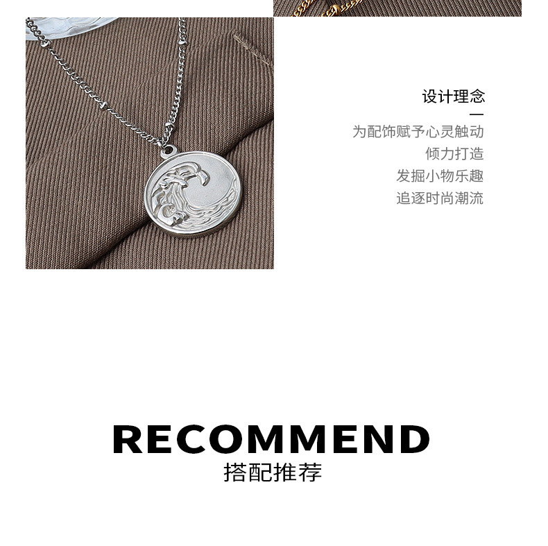 Retro Round Pendant Clavicle Chain display picture 3