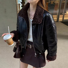 加绒皮衣外套女2025秋冬新款欧货宽松休闲短款加厚保暖PU机车夹克