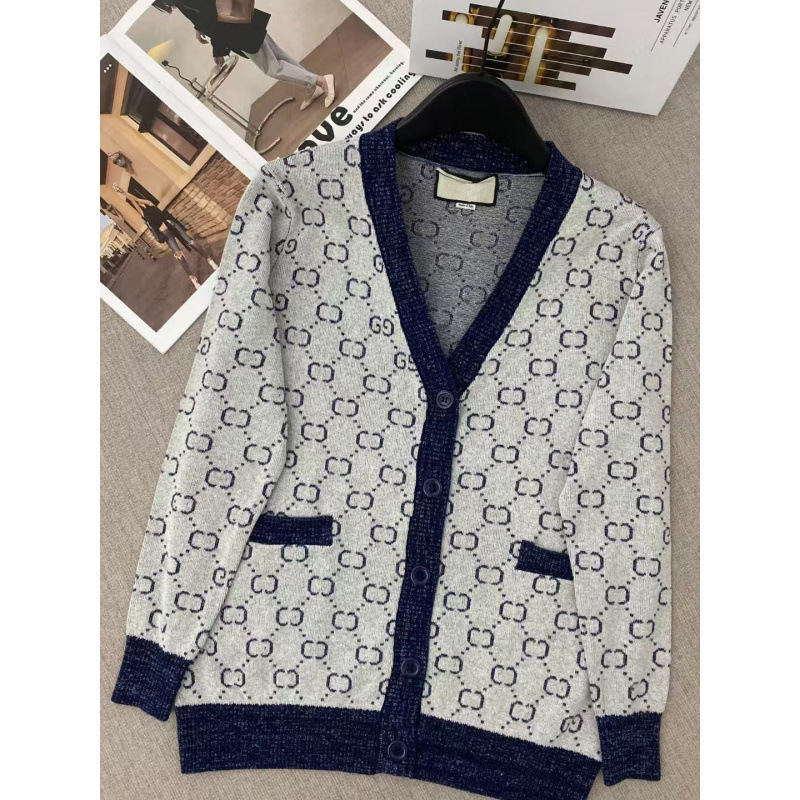 Shenzhen Nanyou Goods ~ High-End Original Women's Casual Sweater with Silver Thread Letters, Premium Wool Cardigan for Women