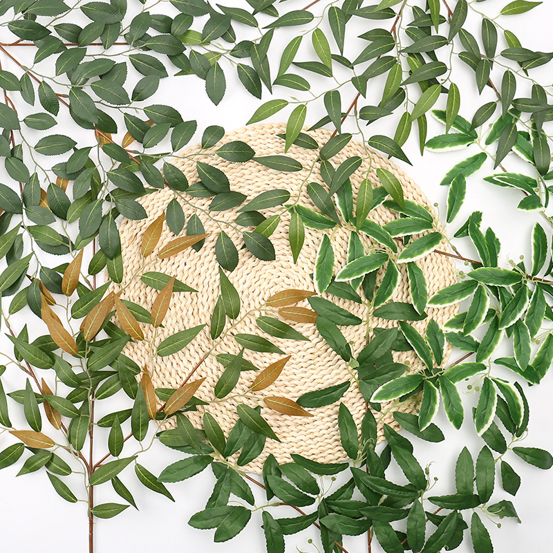 Nuevas hojas falsas libélula artificial hoja simple mesa de comedor arreglo floral planta verde decoración hoja de Camelia sola hoja de sauce artificial