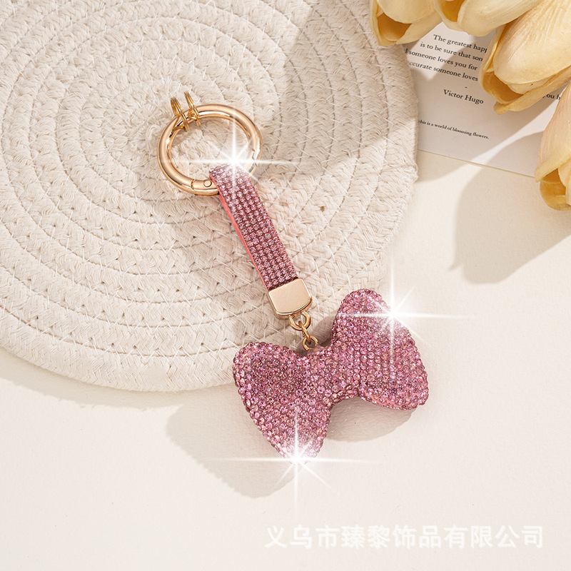 韩版网红可爱高档水钻蝴蝶结钥匙扣创意镶钻大圆扣个性女士包挂件|undefined