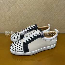 cl andgz男鞋白色帆布鞋头铆钉低帮红底鞋女鞋情侣板鞋休闲鞋大码