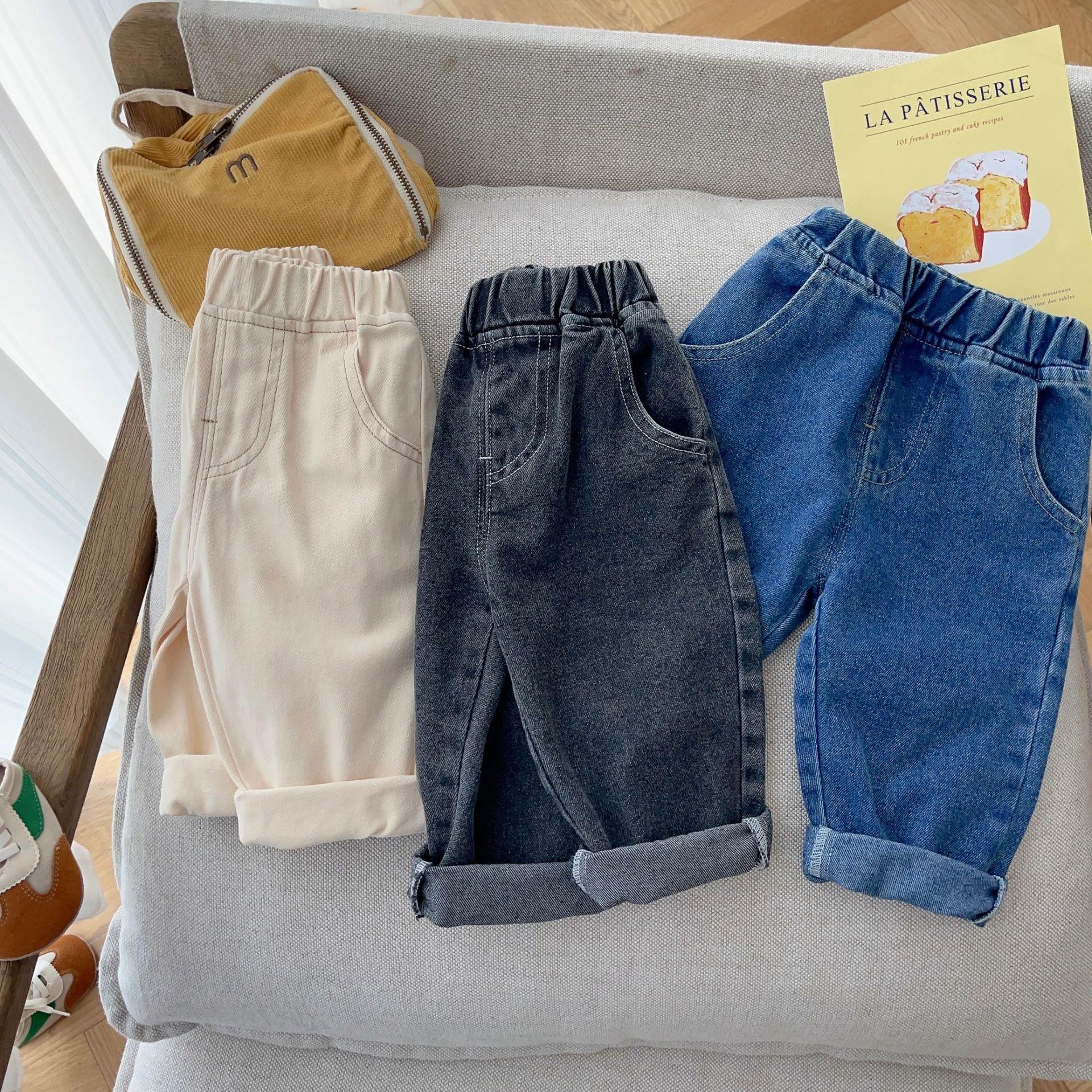 Baby's pure color jeans autumn boys' handsome simple casual pants baby Korean style pants fashionable 0-5 years old