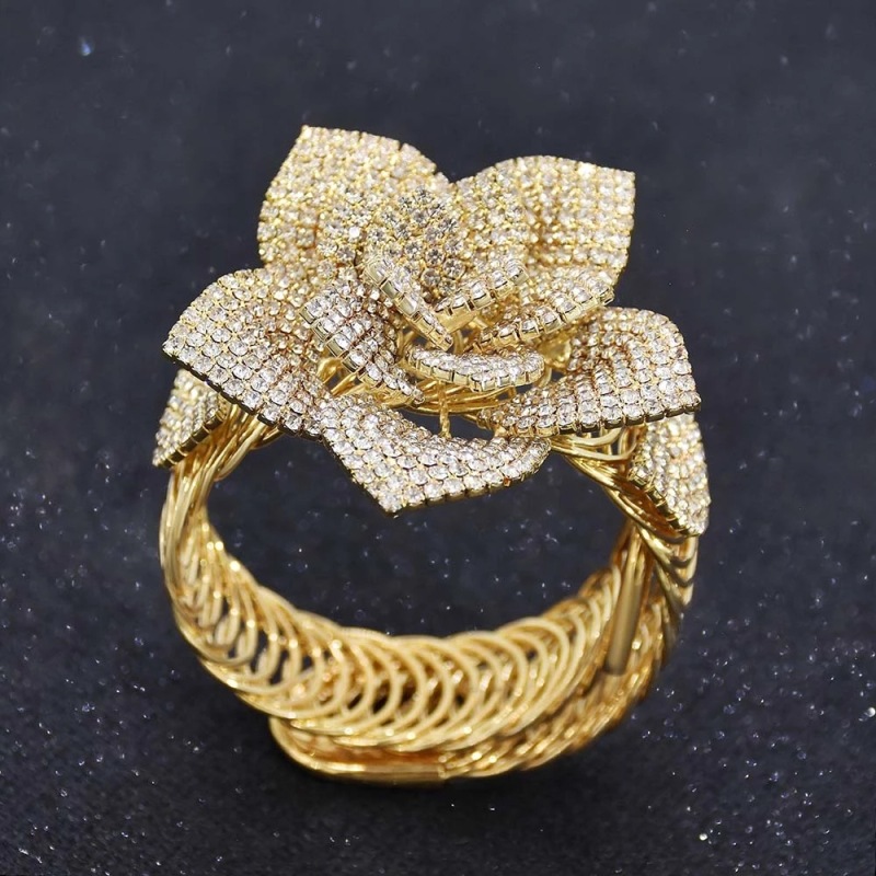 Europa y Estados Unidos plumas transfronterizas hojas bordas abiertas pulsera ligera lujosa alta sensación brazalete punk jeans de moda joyas mujeres image 60