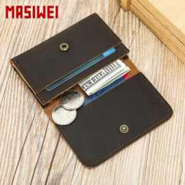 MASIWEI疯马皮复古卡包 超薄迷你手拿零钱包随身出行便携皮夹批发