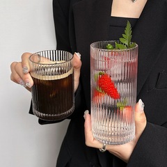 Ins縦縞グラス大衆デザインコーヒーカップジュースカップ冷たいカップ家庭用飲料カップミルクカップ