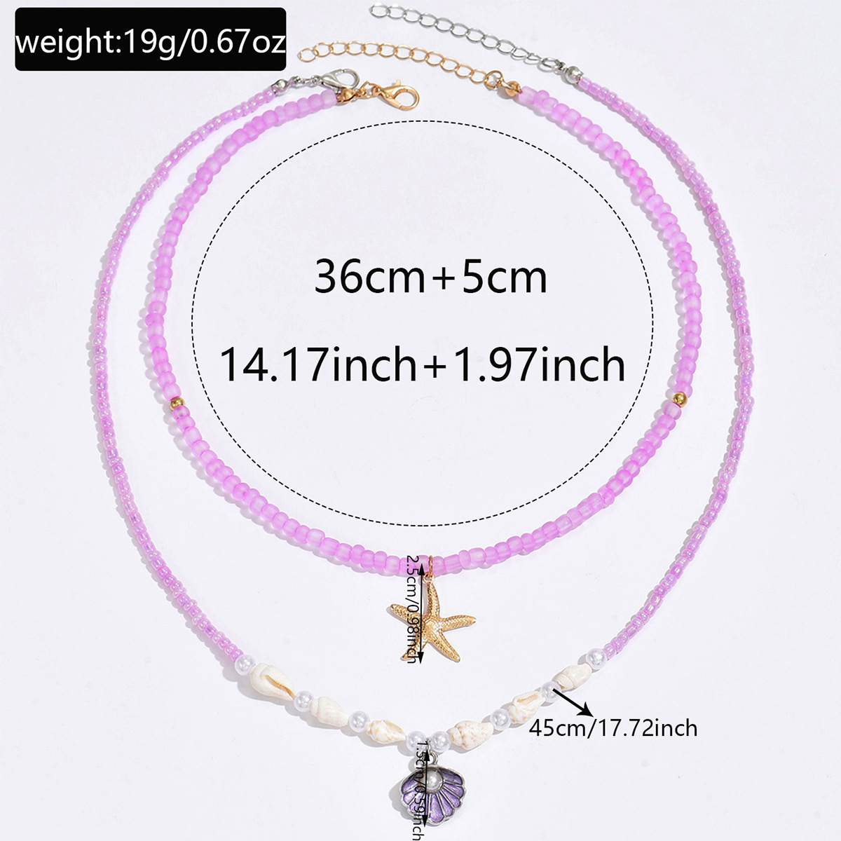 Layered Choker Necklace With Shell & Purple Beads In Alloy Style_voghion.com