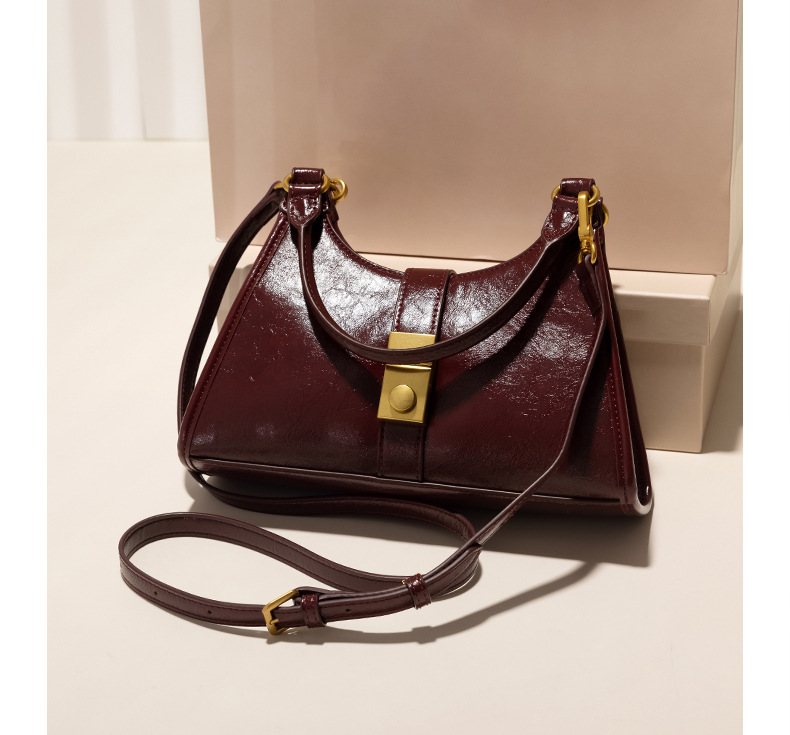 Túi đeo chéo nữ phong cách retro Pháp màu đỏ rượu vang, thiết kế đơn giản dễ thương, thời trang xuân hè 2025 chi tiết 15