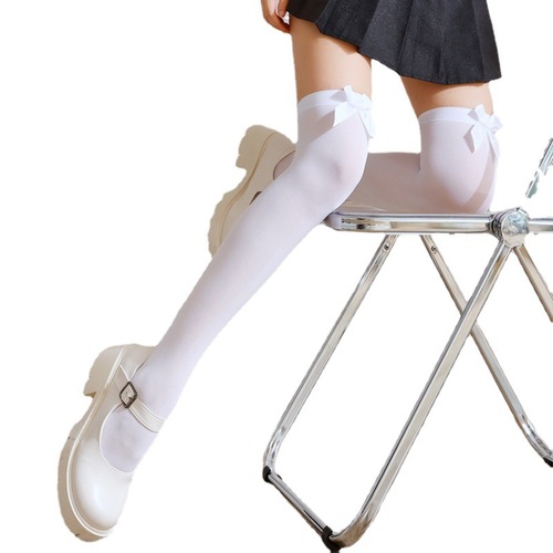 jk mid-calf socks for women white summer thin lolita over-the-knee high calf socks white bow stockings