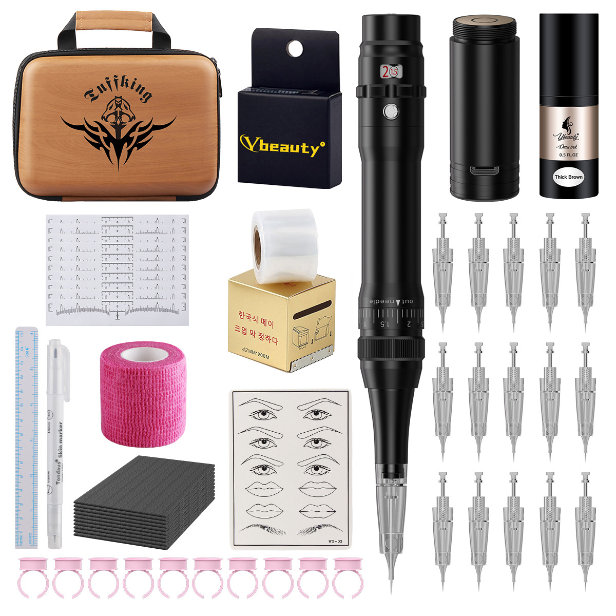 Juego de bordado para tatuaje de cejas, delineador de ojos, blanqueamiento de labios, juego de máquina todo en uno, máquina de tatuaje de cejas, juego completo de bordado de tatuaje inalámbrico, juego de agujas de bayoneta