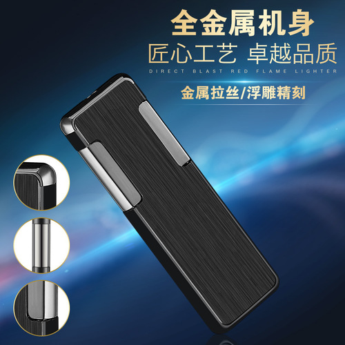 Manufacturer wholesale embossed brushed windproof lighter creative direct strike lighter personalized Guan Gong embossed lighter