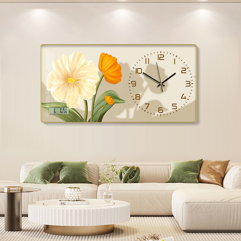 Reloj de estilo crema moderno minimalista flor estilo silencioso pintura decorativa Reloj de pared minimalista pared de fondo pintura Reloj de pared