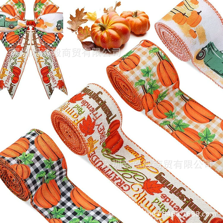 Лента Hongyi Лента благодарения Тематическая лента осеннего урожая Тыквенная лента Клетчатая лента Украшение Дня благодарения Лента
