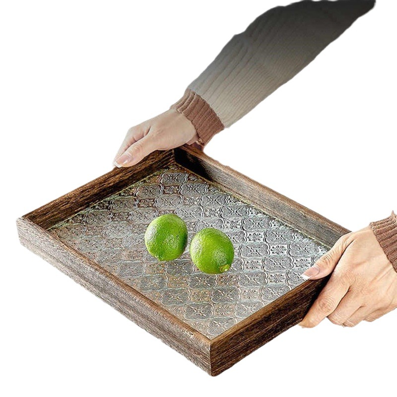 Retro Begonia flor bandeja de vidrio rectangular plato de madera japonés postre taza bandeja de almacenamiento Kung Fu bandeja de té de la tarde