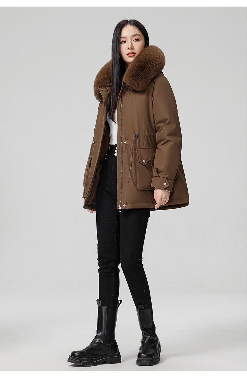 Cross border clothing with padding thickening to overcome women's short 2024 winter new style big fur collar slim fit_voghion.com
