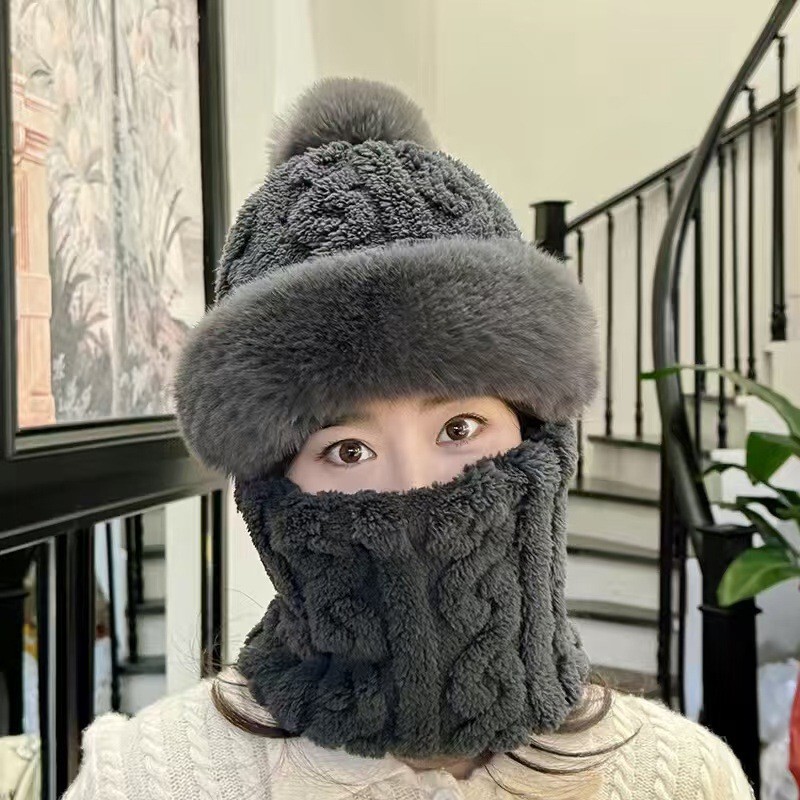 跨境帽子女冬季水波纹毛绒帽防风保暖套头帽可戴头盔骑行帽子批发|undefined