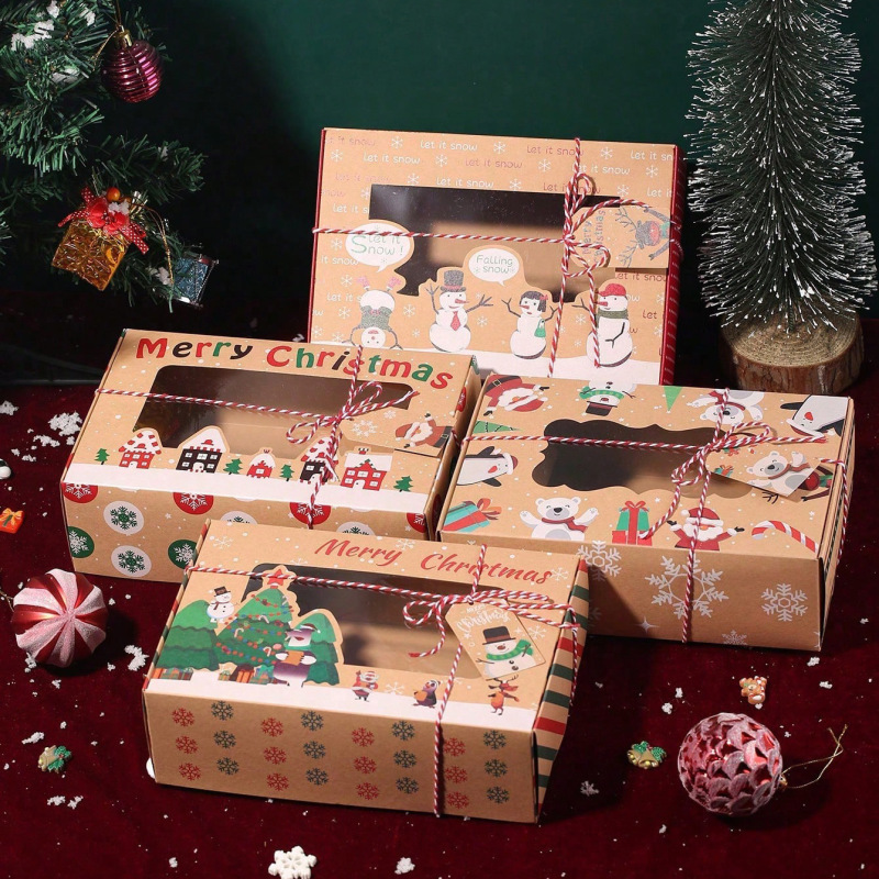 新しいヨーロッパスタイルのクロスボーダークラフト紙ビスケットボックスクリスマスクッキージンジャーブレッドボックスPVCウィンドウキャンディボックスギフトカラーボックス|undefined