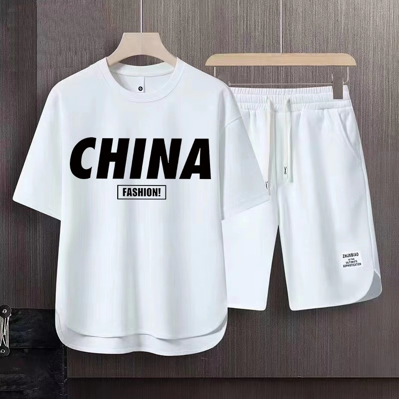 Men's Clothing 2024 Waffle Casual Summer Suit Men's Loose Teen Short sleeved T shirt Shorts Handsome Two piece Suit_mkmklike.com