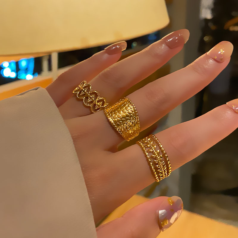 12g Weight 0.03µm-0.05µm Gold Plating Thickness PVD Coated Gold Plating Process 18K Gold Plated Plating Material Vacuum Plating PVD Coated Real Gold Plated 18K Gold Geometric 304 Stainless Steel Simple Style Waterproof Non Tarnish Open Ring
