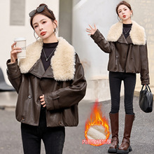 保暖大毛领加绒皮衣棉服女小个子冬季时尚酷飒风加厚绵羊皮外套潮