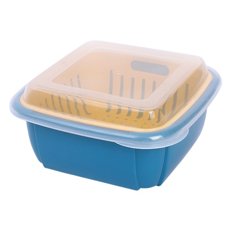 Двухслойная корзина для слива Кухонная полая корзина для мытья овощей и фруктов с крышкой Пылезащитная корзина для хранения свежих продуктов Пластиковая корзина для слива