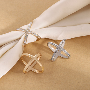 Diamond Cross Square Scarf Silk Scarf Buckle All-Match Dual-Use Elegant Simple Accessories Shawl Dress Corner Knot Buckle Fixation