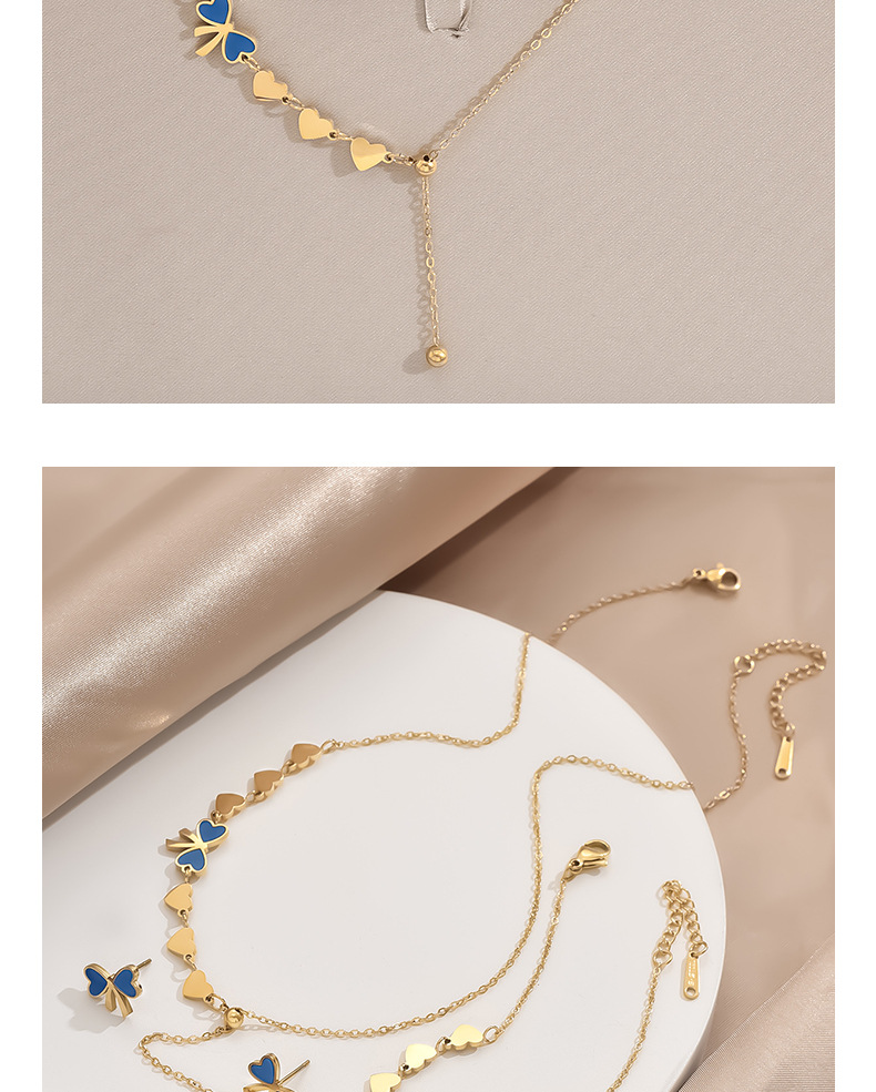 Jewelry Set Classification cable chain Chain Type 1 Set Quantity Real Gold Plated Heart Shape Bow Knot Titanium Steel Sweet IG Style Waterproof Non Tarnish Jewelry Set