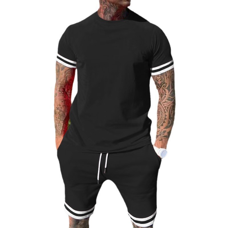 2025 Summer Men's Short-Sleeve Suit Set - Trendy Sporty Slim Fit European and American Style Suit
