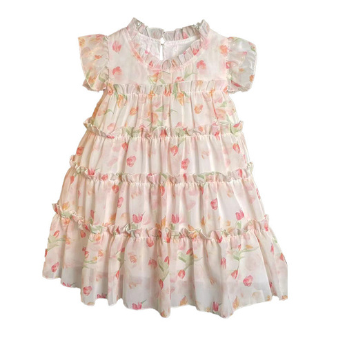 Floral Cake Dress for Girls 2024 New Baby Trendy Fashion Pink Princess Dress Cute and Ethereal Girls' Outfit