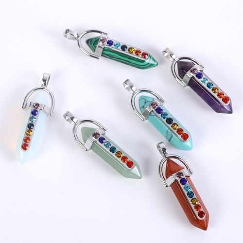 Cross-border best-selling natural amethyst and crystal white quartz hexagonal column pendant with multi-color water drill alloy necklace wholesale accessories
