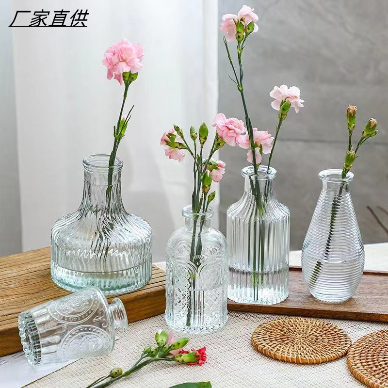 Fresco simple boca pequeña florero de vidrio florero flores secas agua florero sala de estar hogar Oficina Decoración adornos