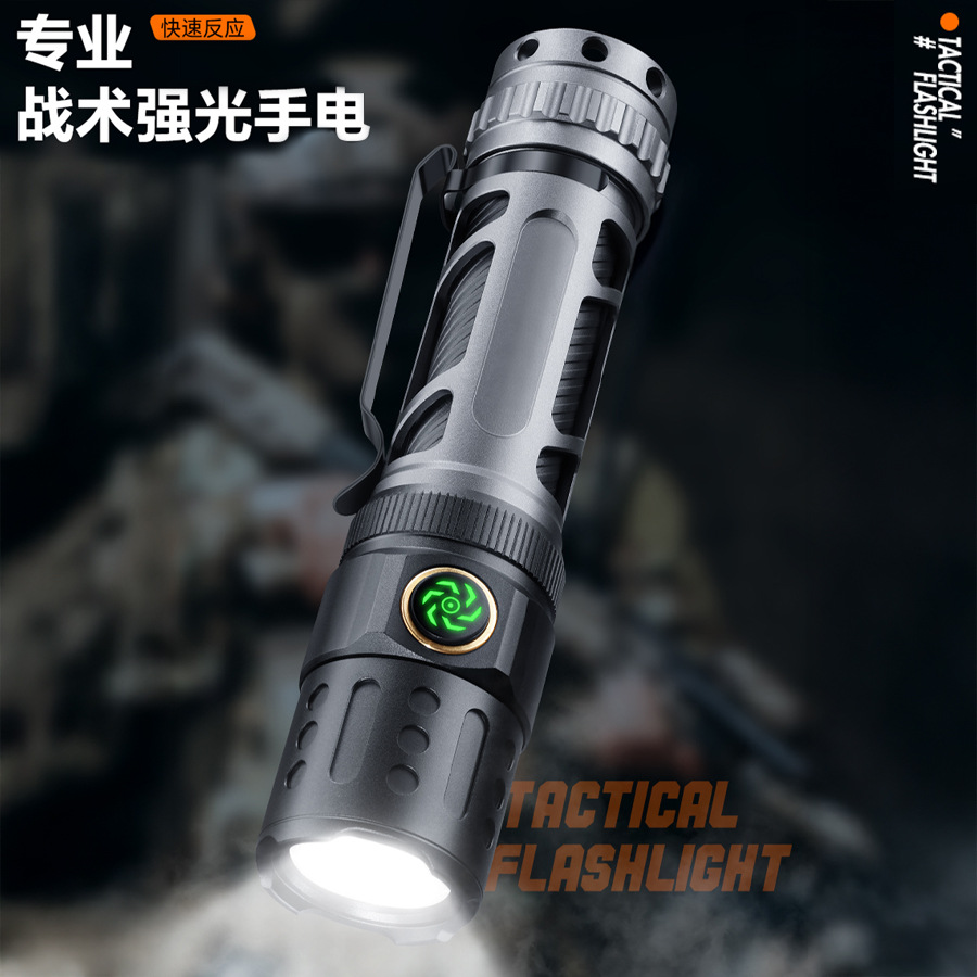 Transfronterizos nueva linterna láser blanca carga luz fuerte larga duración portátil pantalla digital antorcha de aleación de aluminio