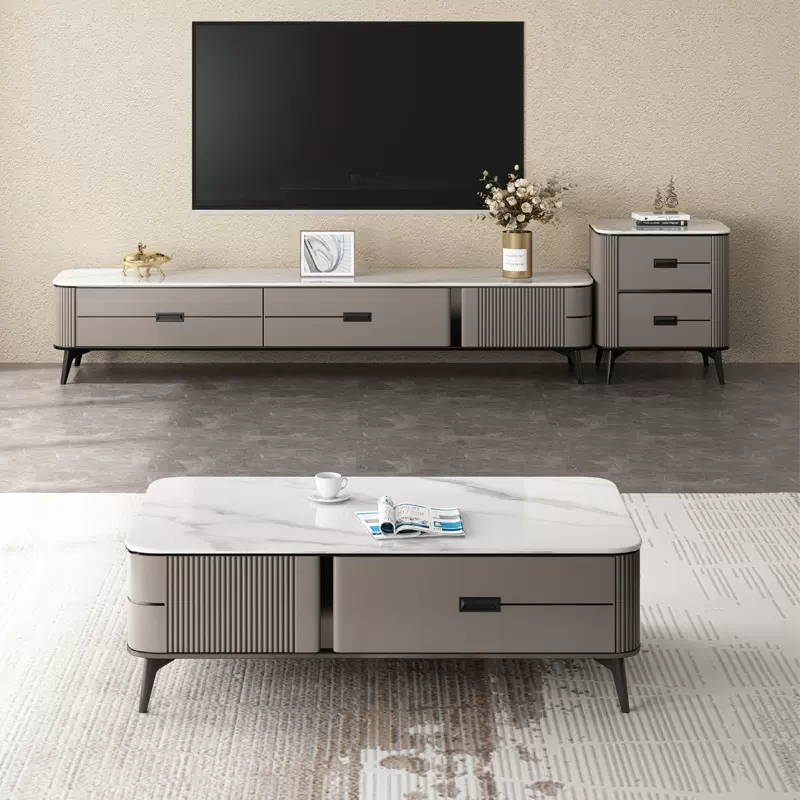 岩板茶几电视柜组合简约现代轻奢意式极简客厅小户型家用储物茶几