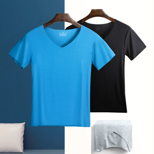 Summer Tight Half-sleeved T-shirt Thin Solid Color Men's Seamless Short-sleeved T-shirt Large V-neck Base Shirt Slim-fit Underwear