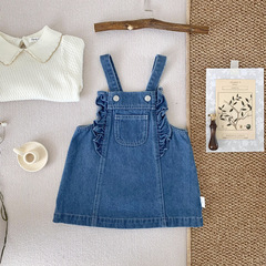 Cutemily Spring/Summer Baby & Toddler Girl's Cute Ruffled Romper Skirt with Denim-Effect Bibs and Half-Skirt