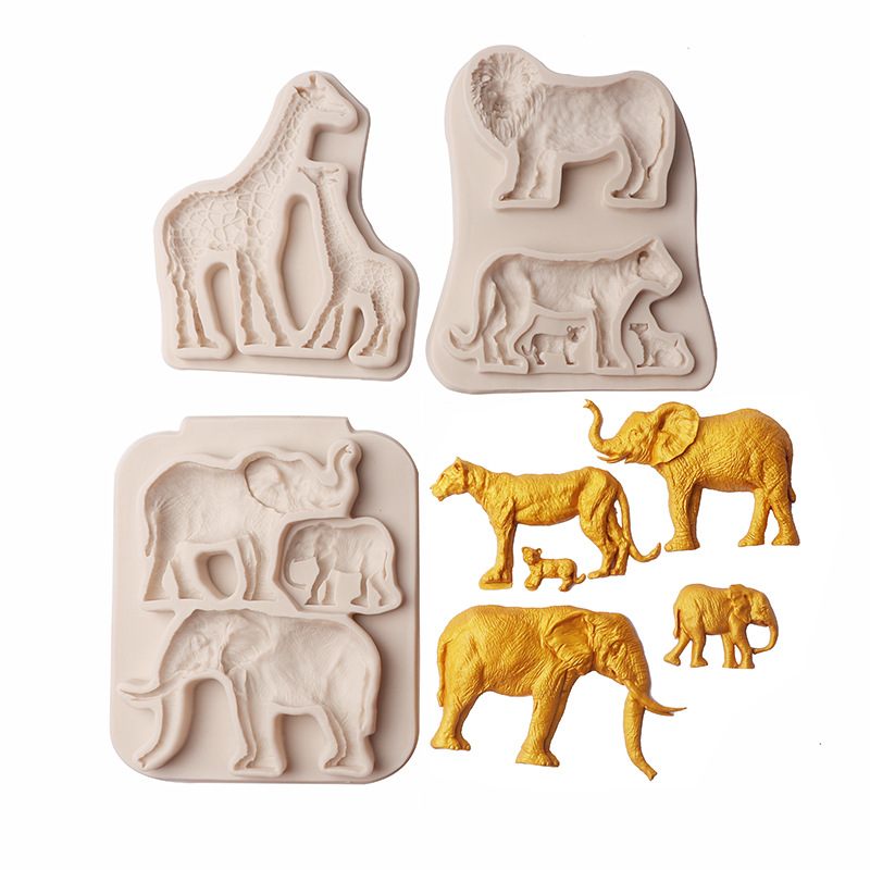 Molde para hornear pradera jirafa León elefante fondant molde de silicona chocolate pastel decoración en stock