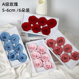 云南厂家永生花A+玫瑰5-6cm/6朵装保鲜花真花家居婚庆装饰DIY制作
