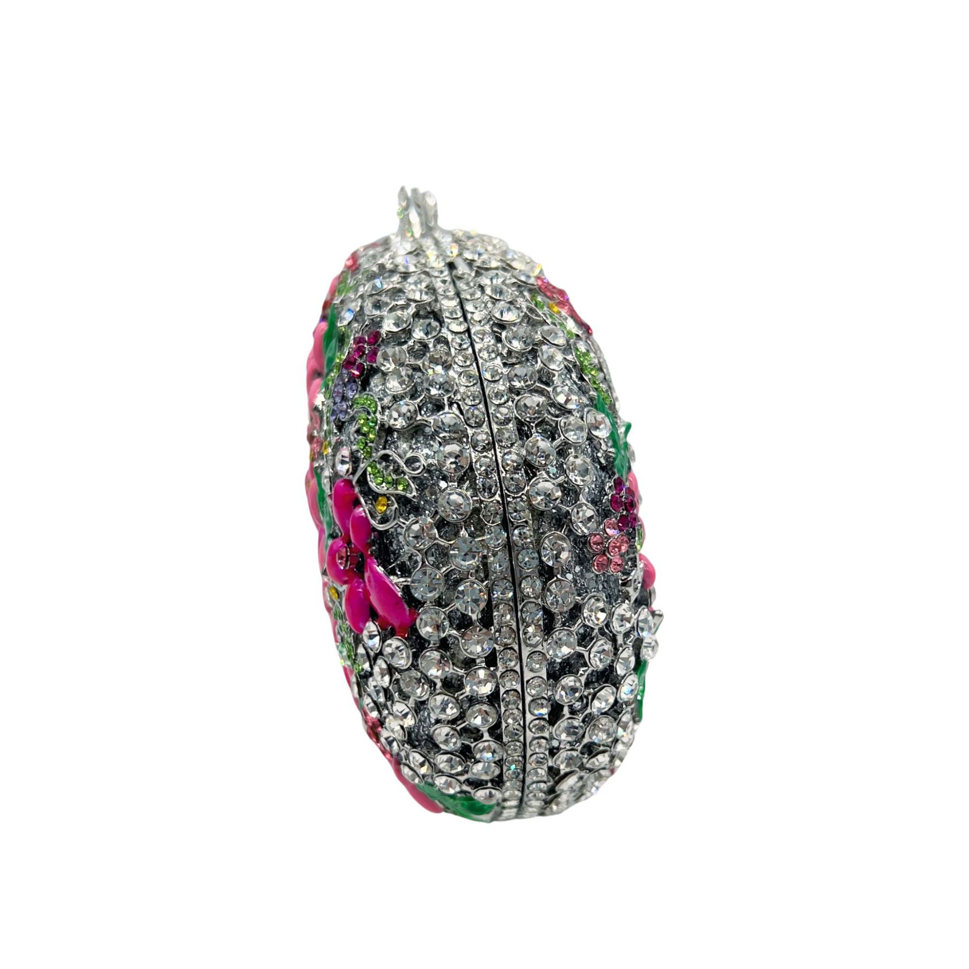 Túi clutch dạ tiệc nạm kim cương hoa sáp dầu, hộp cứng đính đá lấp lánh — Màu bạc, Cá tính đặt làm chi tiết 3