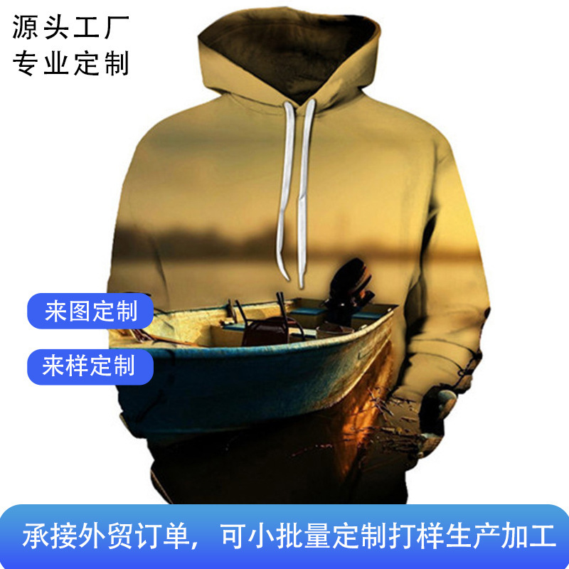 New Custom-Made Cross-Border Foreign Trade Fashion Trendy Fishing 3D Printed Hooded Sweatshirt for Men and Women Animal Pullover Wholesale
