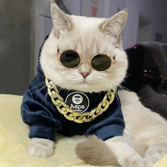 Pet Cat Necklace Photo Prop Fake Gold Necklace Hip-Hop Cool Funny French Bulldog Puppy Ruffian Gold Chain