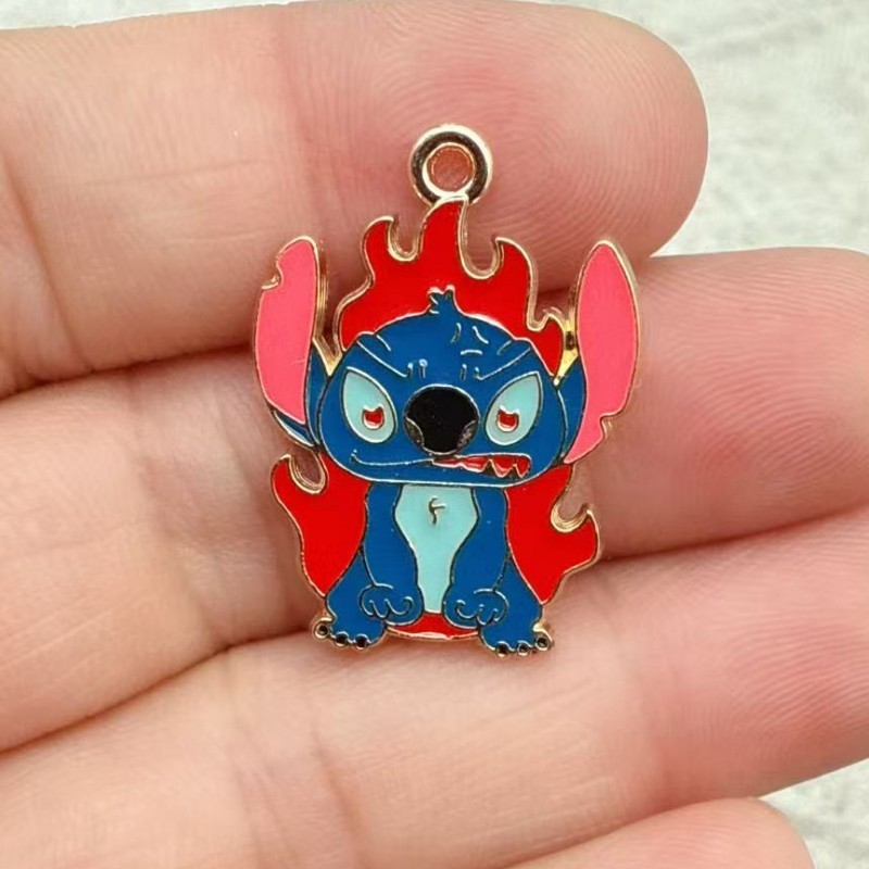 漫画アニメかわいいステッチ合金オイル滴下 diy ジュエリーアクセサリーネックレスイヤリングブレスレットキーホルダーペンダント|undefined