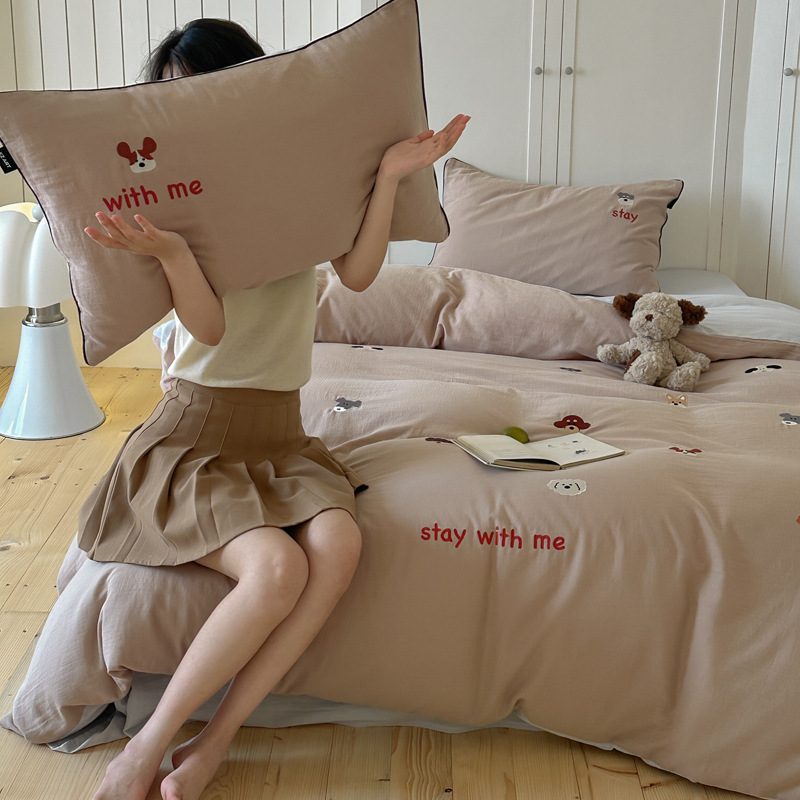 Duvet Cover Set Pure Cotton Double-layer Gauze Bedding Four-piece_voghion.com