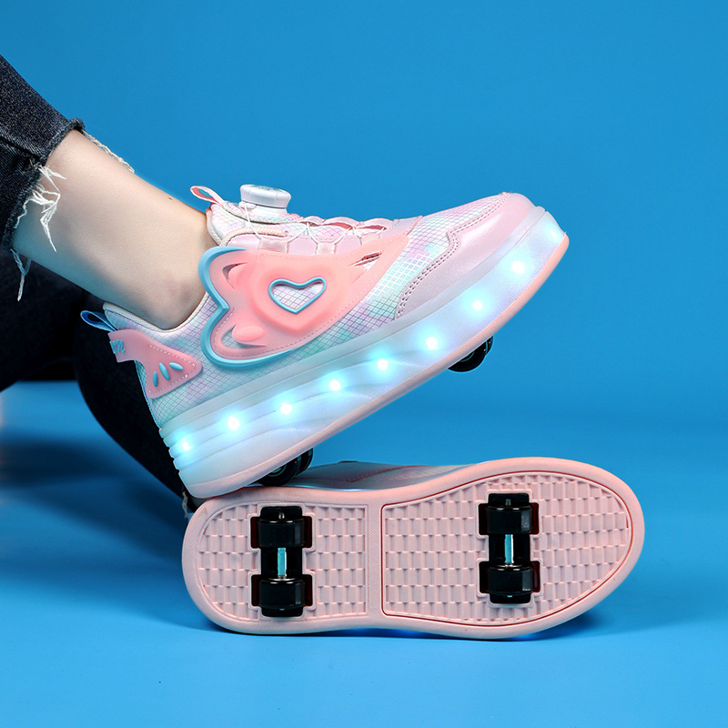 Heelys Shoes for Girls, Invisible Four-Wheel Retractable Roller Skates, Two-Wheel Primary School Students Can Walk and Skate, Kidsren's Skating Shoes